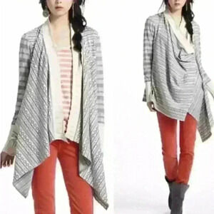 Anthropologie Tiny Cardigan Size Xs Wrap Sweater Fair Isle Open Front Grey